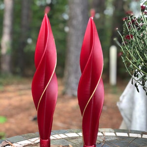 Burgundy Silhouette Spiral Candles with Gold Edge