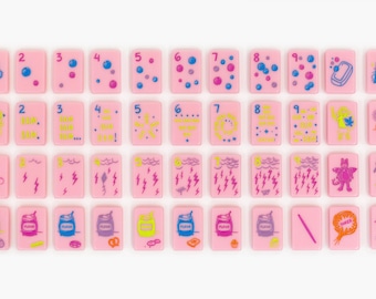 Mahjong American Set 160 Tiles Pink Doodle Design Mahjong Tiles Colour Luxury Colorful Luxury Acrylic For Game Lovers
