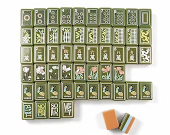 Green American Mahjong Tile Set, Retro Botanical Mahjong Tiles,  Acrylic American Mahjong Set, Vintage Game Night Gift