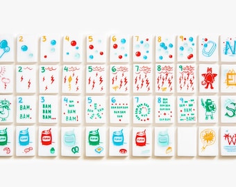 Mahjong American Set 160 Tiles White Doodle Design Mahjong Tiles Colour Luxury Colorful Luxury Acrylic For Game Lovers