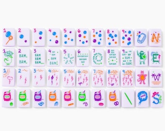Mahjong American Set 160 Tiles Purple Doodle Design Mahjong Tiles Colour Luxury Colorful Luxury Acrylic For Game Lovers