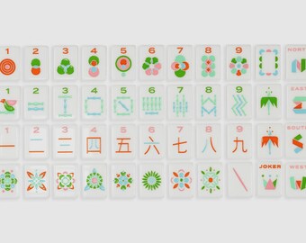 American Mahjong Set of 160 Tiles White Green Orange Minimalistic Design Luxury Tiles For Game Lovers