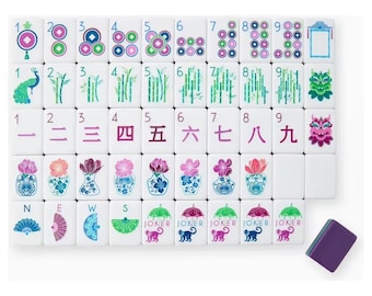 Premium American Mahjong Set 160pcs - Chinese Monkey Cute Colorful Design Set Purple Blue Green White