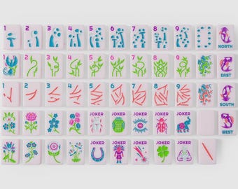 American Mahjong Set of 160 Tiles Light Pink/Purple Lucky Asian Garden Design Luxury Tiles For Game Lovers