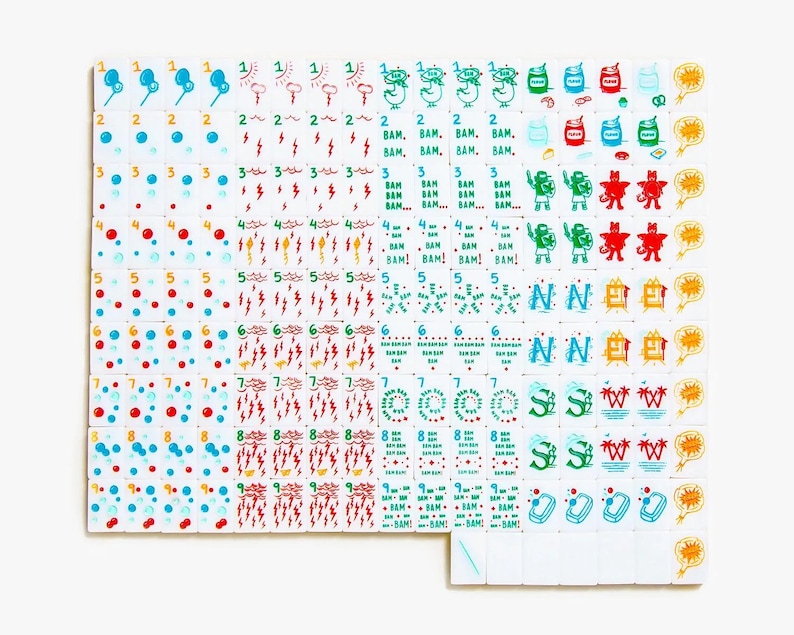 Mahjong American Set 160 Tiles White Doodle Design Mahjong Tiles Colour Luxury Colorful Luxury Acrylic For Game Lovers image 6