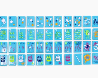 Mahjong American Set 160 Tiles Blue Doodle Design Mahjong Tiles Colour Luxury Colorful Luxury Acrylic For Game Lovers