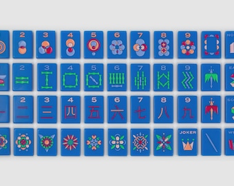 American Mahjong Set of 160 Tiles Blue Minimalistic Design Luxury Tiles For Game Lovers