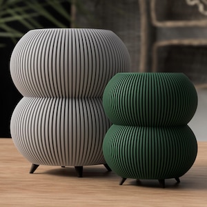 Modern Ribbed Planter Set – 3D Printed Minimalist Flower Pot – Indoor Plant Pot – Scandinavian Home Decor – Small & Large Planter Set