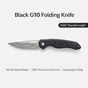 Black G10 Folding Knife, 5Cr14 Stainless Steel Blade Pocket Knife, Lightweight Outdoor Utility EDC Knife Gift for Men