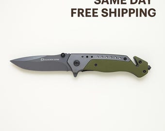 チタングレー タクティカルフォールディングナイフ - グリーン G10 ハンドル、EDC サバイバル