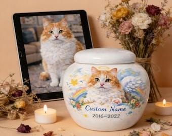 Personalized Cat Cremation Urn, Custom Ceramic Memorial for Pet Ashes, Cat Loss Remembrance Keepsake, Pet Bereavement Gift