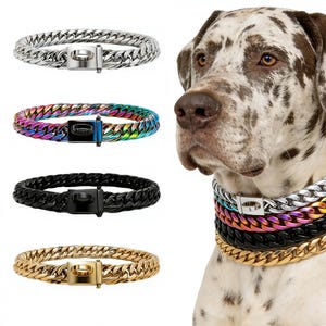 Edelstahl Cuban Link Hundehalsband, Hundehalsband Halskette | Schwarz Gold Silber Regenbogen | 16-26 In Hochleistungskettenkragen für Hundegeschenk