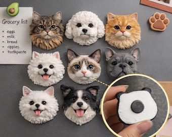 Kundenspezifischer Haustier-Kopf-Magnet Magnet, Magnet Haustier-Gesicht kundenspezifische, Gedenkhund-u. Katzen-Foto-Magnet, netter Haustiermagnet, handgemachte Gipsdekoration