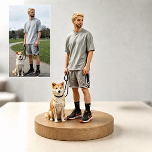 Custom 3D Figurine from Photo, Personalized Human and Pet Statue, Dog Owner Figurine, Handmade Pet Lover Gift, Custom Pet Memorial Keepsake
