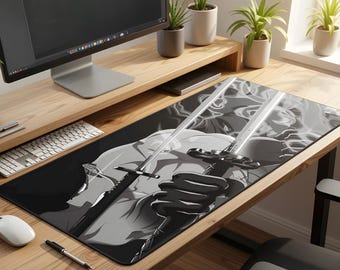 Roronoa Zoro Mouse Pad, Anime, XXL Desk Mat, Keyboard, Mouse, Gaming Accessory, One Piece, Black and White, Manga, Japan, Office, Art