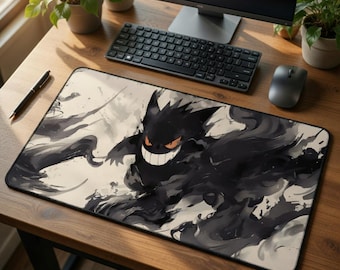Gengar XXL Mouse Pad, dark purple and black gaming mat, large surface area for desktop setup, comfort and performance, gaming, setup, art