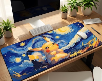 Large Pikachu Gaming Mouse Pad XXL, Non-Slip Pokémon Desk Mat, Gaming Desk Mat for Gamers and Pokémon Fans, TCG, Art, Japan