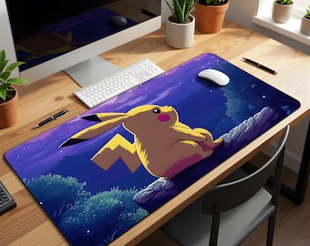 XXL Pikachu Pokémon Mouse Pad, Anime Gaming Mouse Pad, Large Desk Mat, High Precision Non-Slip, Setup, Purple, Art, Accessory