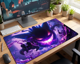 Gengar Pokémon XXL Mouse Pad, Non-Slip Kawaii Anime Desk Mat, Large Gaming Office Mat, PC, mouse pad, Gengar, TCG, art,