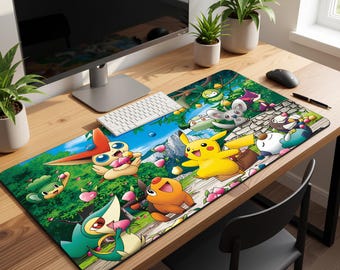 XXL Kawaii Pokémon mouse pad, HD gaming desk mat, laptop, gamer, geek, setup, office accessory, art, Japan, TCG, manga, anime