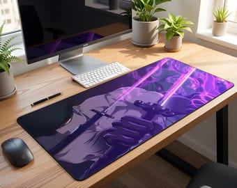 Alfombrilla de ratón de Roronoa Zoro, anime, alfombrilla XXL para escritorio de juegos, teclado y ratón, arte del manga One Piece, blanco y negro, escritorio japonés, accesorio para juegos