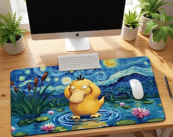 Psyduck Mouse Pad, XXL Psyduck Pokémon Mouse Pad, Anime Gaming Desk Mat, Large Non-Slip Keyboard Mat, Gamer & Geek Office Setup