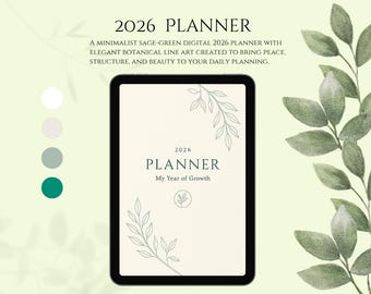 2026 Digital budget Planner | Minimalist Sage Green | Botanical Line Art Planner | GoodNotes | Monthly & Budget | Instant Download