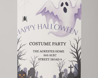 Spooky Ghost Halloween Costume Party Invitation (Instant Download)