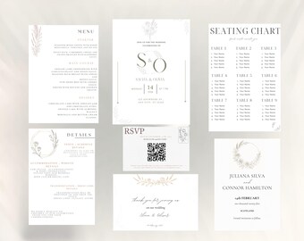 Minimalist Floral Wedding Invitation Suite | Editable Canva Template