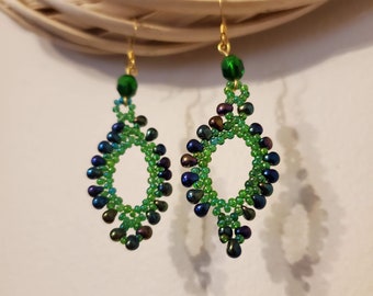Beaded Paisley Earrings Green, Pink, or Blue
