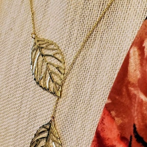 Goldtone Leaf Lariat Necklace image 3