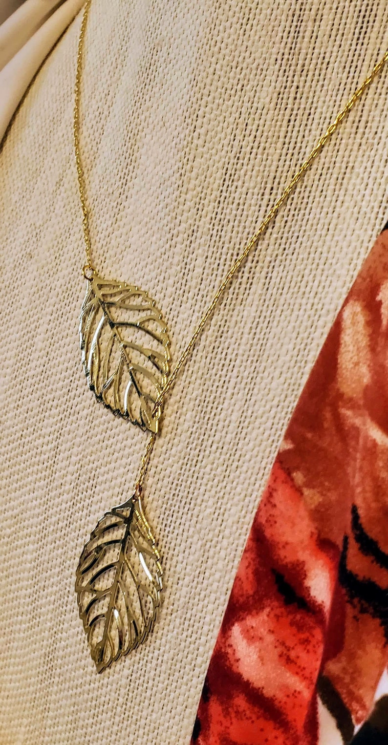 Goldtone Leaf Lariat Necklace image 3
