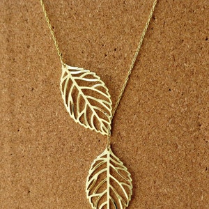 Goldtone Leaf Lariat Necklace image 1