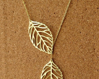 Goldtone  Leaf Lariat Necklace