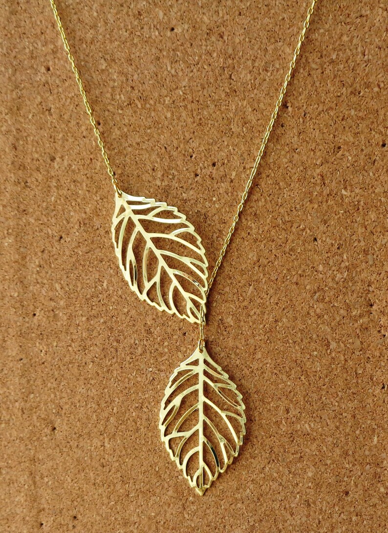 Goldtone Leaf Lariat Necklace image 1