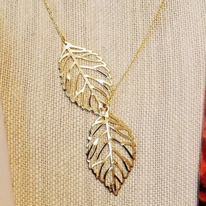 Goldtone Leaf Lariat Necklace image 2