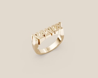 Gepersonaliseerde eerste naam ring Nancy Lisa zilver, 10 kt 14 kt massief goud, custom sierlijk, Ni