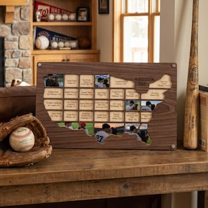 Personalized MLB Stadium Photo Frame, Baseball Ballpark Tracker, Wooden Stadium Travel Frame, Custom Baseball Fan Gift, Sports Wall Decor