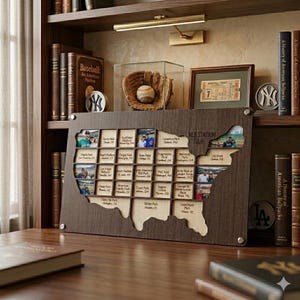 Personalized MLB Ballpark Tracker – Wooden USA Stadium Map – Custom Sports Decor