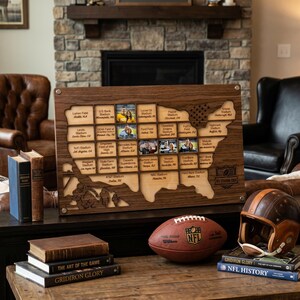 Personalized NFL Stadium Photo Frame – Custom Football Wall Decor, Dark Wood Sports Memory Display, Gift for Fans & Tailgate