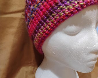 Unique one of a kind crochet hat o/s pink,white,purple, hair like fashion hat I crocheted this hat in three days. : r/crochet main image 4