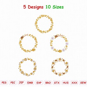 Honey Bee Monogram Frame Embroidery Design, Honey Jar Daisy Flower Frame Machine Embroidery, Honey Circle Border Frame Embroidery Pattern