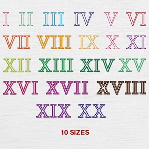 Roman Numerals Embroidery Design, I to XX Machine Embroidery Pattern, Instant Download Digital File