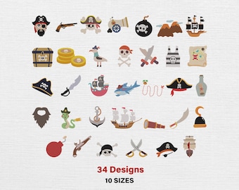 Pirate Embroidery Design Bundle, Mini Pirate Element Embroidery Files (Digital Download)