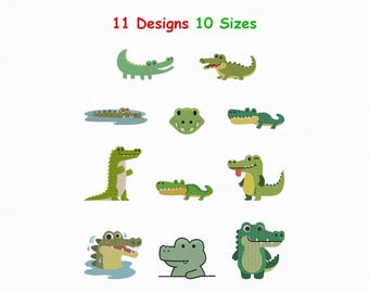 Mini Crocodile Embroidery Designs, Alligator Embroidery Pattern, Cartoon Crocodile Machine Embroidery, Instant Download Digital File