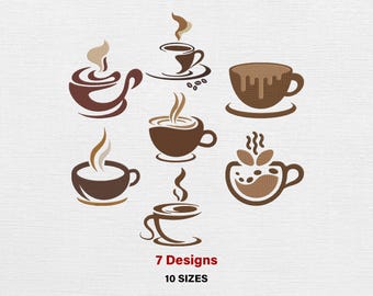Kaffee Tasse Stickmuster, Kaffeebohnen Tasse Stickmuster, Kaffee und Getränk Stickmuster, Maschinenstickerei, Instant Download