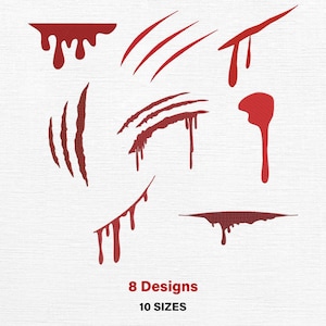 Bloody Scratch Embroidery Designs, Horror Blood Drip Stitch Machine Embroidery File (Instant Download)