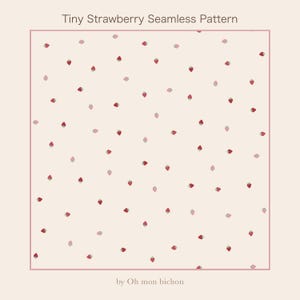 Tiny Strawberry Seamless Pattern, Cottagecore Mini Fruit Digital Paper, Hand Drawn Non Directional Strawberry Surface Design