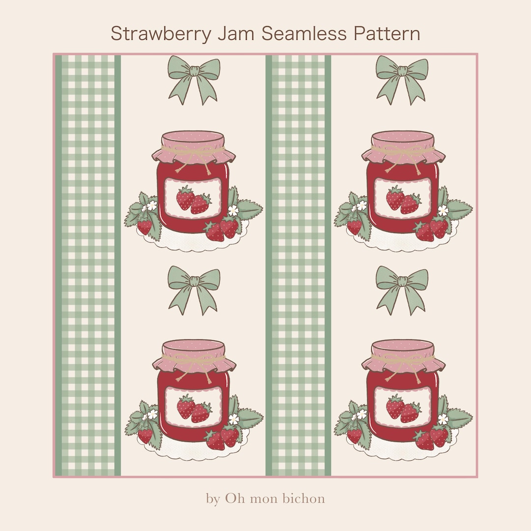 Strawberry Jam Seamless Pattern, Cottage Kitchen Digital Paper, Hand ...