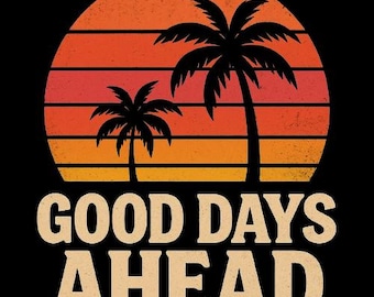 レトロな夕焼けのヤシの木 PNG | Good Days Ahead グラフィック (デジタルダウンロード)